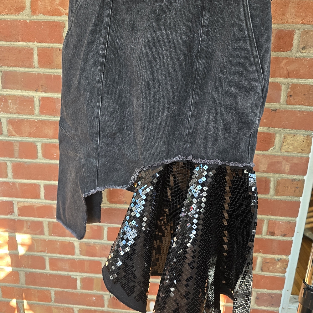 RtA Black Asymmetrical Denim Skirt with Sequins
